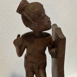 Hand Carved Bookend Wood Native‎ IGOROT Philippines Hunter 12” Figurine